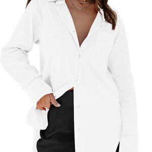 Womens Button Down Shirts Dress Shirts Long Sleeve Blouses V Neck Solid Casual T